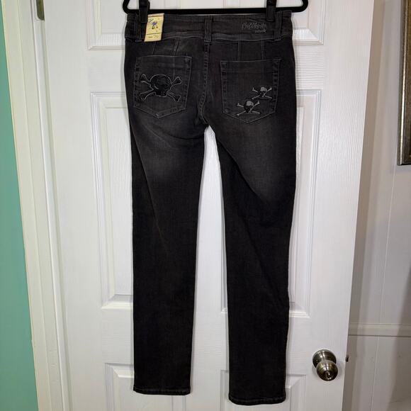 Bubblegum USA Skull Skinny Jeans Black Stretch Y2K Goth Emo Punk Size 11/12 - Picture 1 of 13